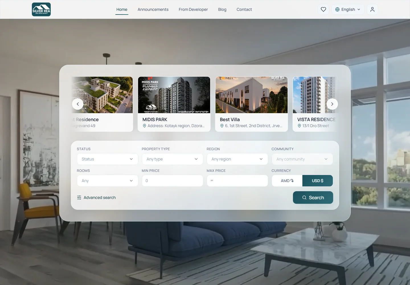 Silver Real Estate property search homepage